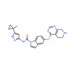 CC1(c2cc(NC(=O)n3ccc4cc(Oc5ncnc6c5CCNC6)ccc43)n[nH]2)CC1 ZINC000199568849