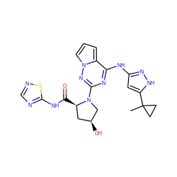 CC1(c2cc(Nc3nc(N4C[C@@H](O)C[C@H]4C(=O)Nc4ncns4)nn4cccc34)n[nH]2)CC1 ZINC000146042981