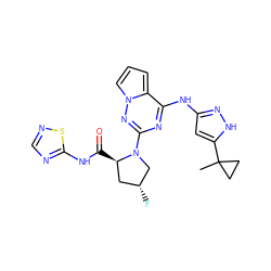 CC1(c2cc(Nc3nc(N4C[C@H](F)C[C@H]4C(=O)Nc4ncns4)nn4cccc34)n[nH]2)CC1 ZINC000143265139