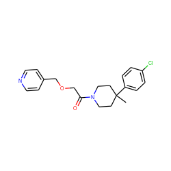 CC1(c2ccc(Cl)cc2)CCN(C(=O)COCc2ccncc2)CC1 ZINC000064549055