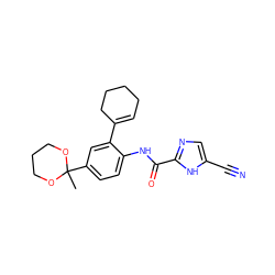 CC1(c2ccc(NC(=O)c3ncc(C#N)[nH]3)c(C3=CCCCC3)c2)OCCCO1 ZINC000138483892