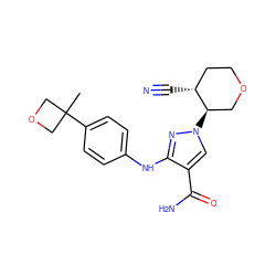 CC1(c2ccc(Nc3nn([C@@H]4COCC[C@H]4C#N)cc3C(N)=O)cc2)COC1 ZINC000220675399