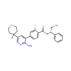 CC1(c2cnc(N)c(-c3ccc(C(=O)N[C@H](CO)c4ccccc4)c(F)c3)c2)CCOCC1 ZINC001772630467