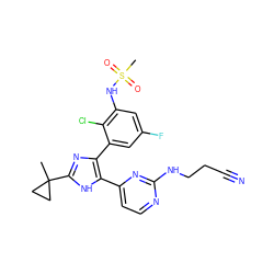 CC1(c2nc(-c3cc(F)cc(NS(C)(=O)=O)c3Cl)c(-c3ccnc(NCCC#N)n3)[nH]2)CC1 ZINC000116344650