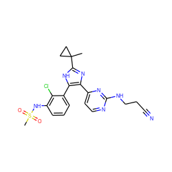 CC1(c2nc(-c3ccnc(NCCC#N)n3)c(-c3cccc(NS(C)(=O)=O)c3Cl)[nH]2)CC1 ZINC000169694677