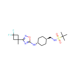 CC1(c2noc(N[C@H]3CC[C@H](CNS(=O)(=O)C(C)(C)C)CC3)n2)CC(F)(F)C1 ZINC000261085299