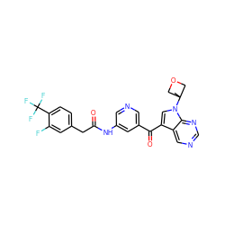 CC1(n2cc(C(=O)c3cncc(NC(=O)Cc4ccc(C(F)(F)F)c(F)c4)c3)c3cncnc32)COC1 ZINC000169708075