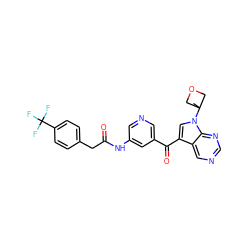 CC1(n2cc(C(=O)c3cncc(NC(=O)Cc4ccc(C(F)(F)F)cc4)c3)c3cncnc32)COC1 ZINC000169708073