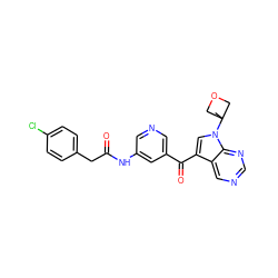 CC1(n2cc(C(=O)c3cncc(NC(=O)Cc4ccc(Cl)cc4)c3)c3cncnc32)COC1 ZINC000169707860