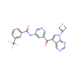 CC1(n2cc(C(=O)c3cncc(NC(=O)c4cccc(C(F)(F)F)c4)c3)c3cncnc32)COC1 ZINC000169708076