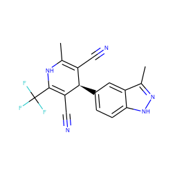 CC1=C(C#N)[C@@H](c2ccc3[nH]nc(C)c3c2)C(C#N)=C(C(F)(F)F)N1 ZINC000068250978