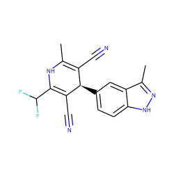 CC1=C(C#N)[C@@H](c2ccc3[nH]nc(C)c3c2)C(C#N)=C(C(F)F)N1 ZINC000068251010