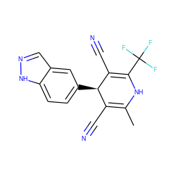 CC1=C(C#N)[C@@H](c2ccc3[nH]ncc3c2)C(C#N)=C(C(F)(F)F)N1 ZINC000116588027