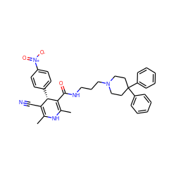 CC1=C(C#N)[C@H](c2ccc([N+](=O)[O-])cc2)C(C(=O)NCCCN2CCC(c3ccccc3)(c3ccccc3)CC2)=C(C)N1 ZINC000043860525