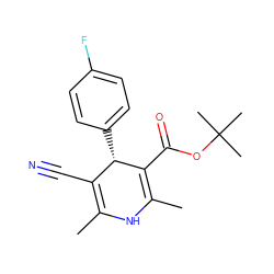 CC1=C(C#N)[C@H](c2ccc(F)cc2)C(C(=O)OC(C)(C)C)=C(C)N1 ZINC000058575041