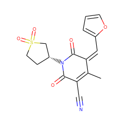 CC1=C(C#N)C(=O)N([C@@H]2CCS(=O)(=O)C2)C(=O)/C1=C\c1ccco1 ZINC000013122588