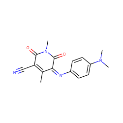 CC1=C(C#N)C(=O)N(C)C(=O)/C1=N\c1ccc(N(C)C)cc1 ZINC000013147415