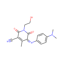 CC1=C(C#N)C(=O)N(CCO)C(=O)/C1=N\c1ccc(N(C)C)cc1 ZINC000100106953