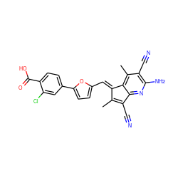 CC1=C(C#N)c2nc(N)c(C#N)c(C)c2/C1=C/c1ccc(-c2ccc(C(=O)O)c(Cl)c2)o1 ZINC000002121596