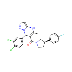 CC1=C(C(=O)N2CC[C@H](c3ccc(F)cc3)C2)[C@H](c2ccc(Cl)c(Cl)c2)n2nccc2N1 ZINC000045373084