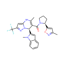 CC1=C(C(=O)N2CCC[C@H]2c2cc(C)no2)[C@@H](c2cc3ccccc3n2C)n2nc(C(F)(F)F)cc2N1 ZINC000084714208