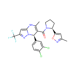 CC1=C(C(=O)N2CCC[C@H]2c2cc(C)no2)[C@@H](c2ccc(Cl)c(Cl)c2)n2nc(C(F)(F)F)cc2N1 ZINC000084671468