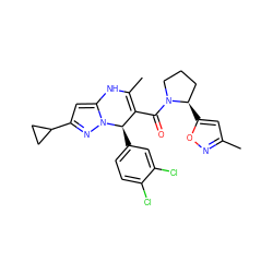 CC1=C(C(=O)N2CCC[C@H]2c2cc(C)no2)[C@@H](c2ccc(Cl)c(Cl)c2)n2nc(C3CC3)cc2N1 ZINC000084671469