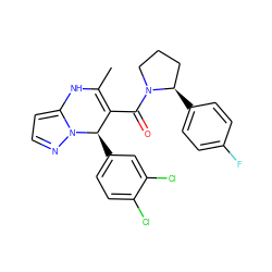 CC1=C(C(=O)N2CCC[C@H]2c2ccc(F)cc2)[C@@H](c2ccc(Cl)c(Cl)c2)n2nccc2N1 ZINC000035862906