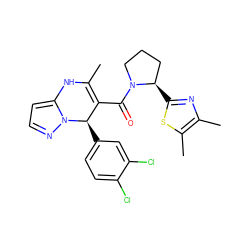 CC1=C(C(=O)N2CCC[C@H]2c2nc(C)c(C)s2)[C@@H](c2ccc(Cl)c(Cl)c2)n2nccc2N1 ZINC000045388326