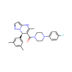 CC1=C(C(=O)N2CCN(c3ccc(F)cc3)CC2)[C@@H](c2cc(C)cc(C)c2)n2nccc2N1 ZINC000040412520