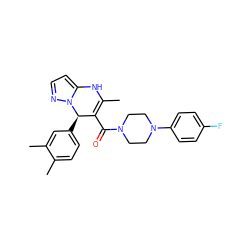 CC1=C(C(=O)N2CCN(c3ccc(F)cc3)CC2)[C@@H](c2ccc(C)c(C)c2)n2nccc2N1 ZINC000040935142