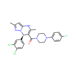 CC1=C(C(=O)N2CCN(c3ccc(F)cc3)CC2)[C@@H](c2ccc(Cl)c(Cl)c2)n2nc(C)cc2N1 ZINC000034359580