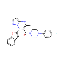 CC1=C(C(=O)N2CCN(c3ccc(F)cc3)CC2)[C@H](c2cc3ccccc3o2)n2nccc2N1 ZINC000040933517