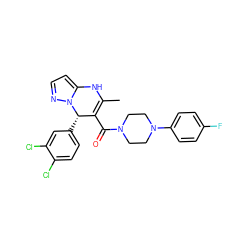 CC1=C(C(=O)N2CCN(c3ccc(F)cc3)CC2)[C@H](c2ccc(Cl)c(Cl)c2)n2nccc2N1 ZINC000034358631