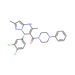 CC1=C(C(=O)N2CCN(c3ccccc3)CC2)[C@H](c2ccc(Cl)c(Cl)c2)n2nc(C)cc2N1 ZINC000038403000