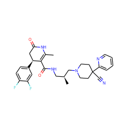 CC1=C(C(=O)NC[C@H](C)CN2CCC(C#N)(c3ccccn3)CC2)[C@@H](c2ccc(F)c(F)c2)CC(=O)N1 ZINC000029392250