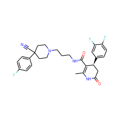 CC1=C(C(=O)NCCCN2CCC(C#N)(c3ccc(F)cc3)CC2)[C@@H](c2ccc(F)c(F)c2)CC(=O)N1 ZINC000029389960