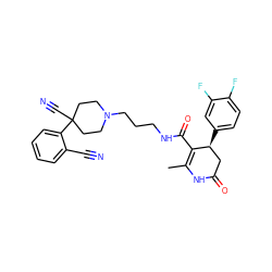 CC1=C(C(=O)NCCCN2CCC(C#N)(c3ccccc3C#N)CC2)[C@@H](c2ccc(F)c(F)c2)CC(=O)N1 ZINC000029390337