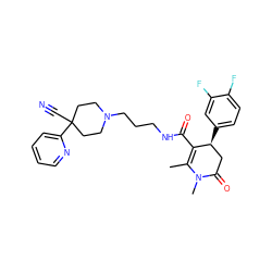 CC1=C(C(=O)NCCCN2CCC(C#N)(c3ccccn3)CC2)[C@@H](c2ccc(F)c(F)c2)CC(=O)N1C ZINC000029393093