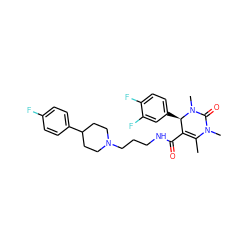 CC1=C(C(=O)NCCCN2CCC(c3ccc(F)cc3)CC2)[C@@H](c2ccc(F)c(F)c2)N(C)C(=O)N1C ZINC000013809153