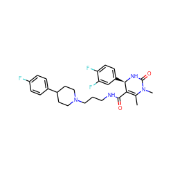 CC1=C(C(=O)NCCCN2CCC(c3ccc(F)cc3)CC2)[C@@H](c2ccc(F)c(F)c2)NC(=O)N1C ZINC000013809149