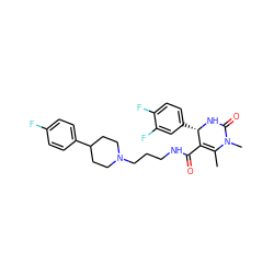 CC1=C(C(=O)NCCCN2CCC(c3ccc(F)cc3)CC2)[C@H](c2ccc(F)c(F)c2)NC(=O)N1C ZINC000013809151