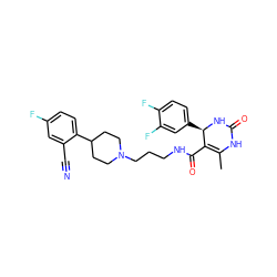 CC1=C(C(=O)NCCCN2CCC(c3ccc(F)cc3C#N)CC2)[C@@H](c2ccc(F)c(F)c2)NC(=O)N1 ZINC000013809176