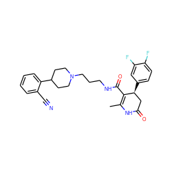 CC1=C(C(=O)NCCCN2CCC(c3ccccc3C#N)CC2)[C@@H](c2ccc(F)c(F)c2)CC(=O)N1 ZINC000029389428