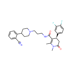 CC1=C(C(=O)NCCCN2CCC(c3ccccc3C#N)CC2)[C@@H](c2ccc(F)c(F)c2)CC(=O)N1C ZINC000029343791