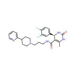 CC1=C(C(=O)NCCCN2CCC(c3ccccn3)CC2)[C@@H](c2ccc(F)c(F)c2)NC(=O)N1 ZINC000013809180