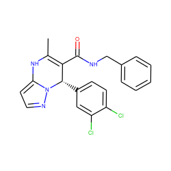 CC1=C(C(=O)NCc2ccccc2)[C@H](c2ccc(Cl)c(Cl)c2)n2nccc2N1 ZINC000038396068