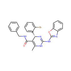 CC1=C(C(=O)NCc2ccccc2)[C@H](c2ccccc2Br)N=C(Nc2nc3ccccc3o2)N1 ZINC000139369535