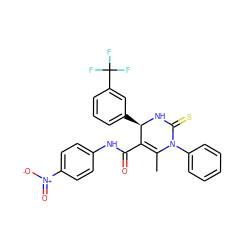 CC1=C(C(=O)Nc2ccc([N+](=O)[O-])cc2)[C@@H](c2cccc(C(F)(F)F)c2)NC(=S)N1c1ccccc1 ZINC000012546734