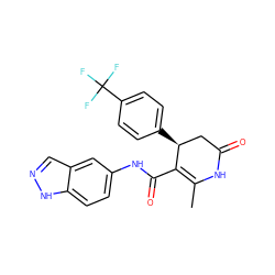 CC1=C(C(=O)Nc2ccc3[nH]ncc3c2)[C@@H](c2ccc(C(F)(F)F)cc2)CC(=O)N1 ZINC000014954356